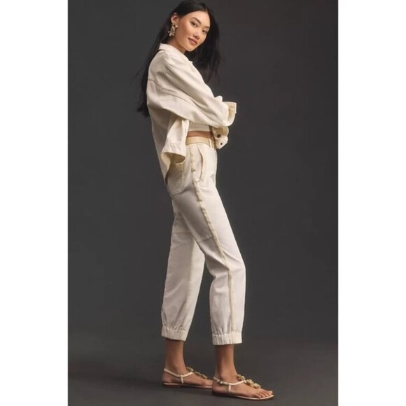 Anthropologie The Richie Slim Joggers Pants Ivory Cotton - Picture 3 of 14